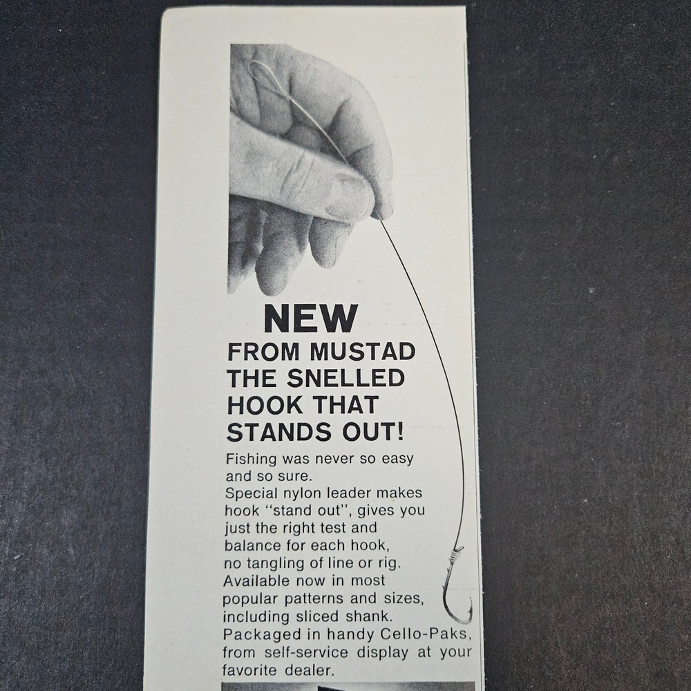 1967 O Mustad & Son Snelled Key Brand Fish Hooks Vintage Print Ad Wood-Ridge NJ
